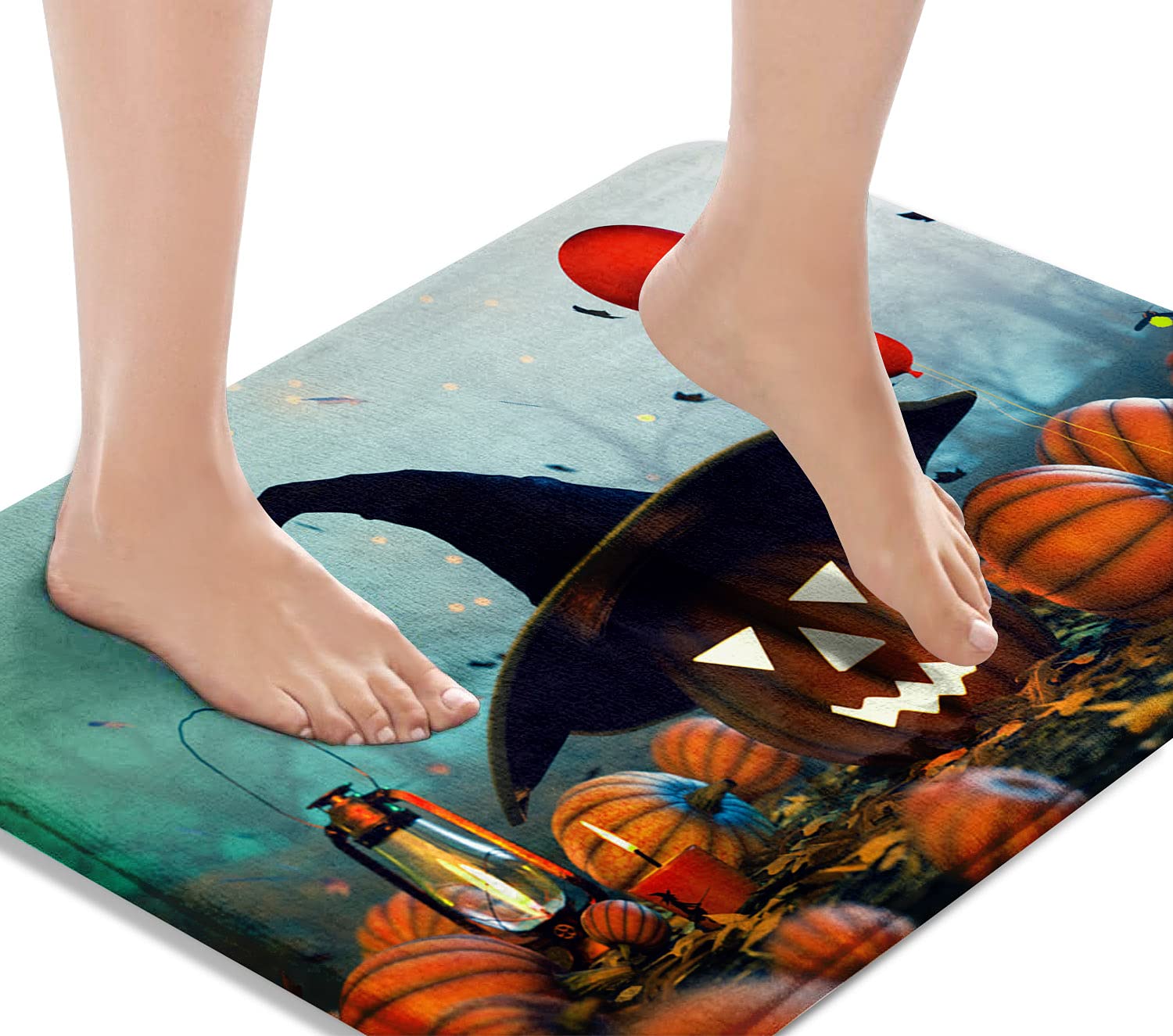 Britimes Bath Mat for Bathroom, No Slip, Halloween Green and Blue Washable Cover Floor Rug Carpets Floor Mat Bathroom Decoration
